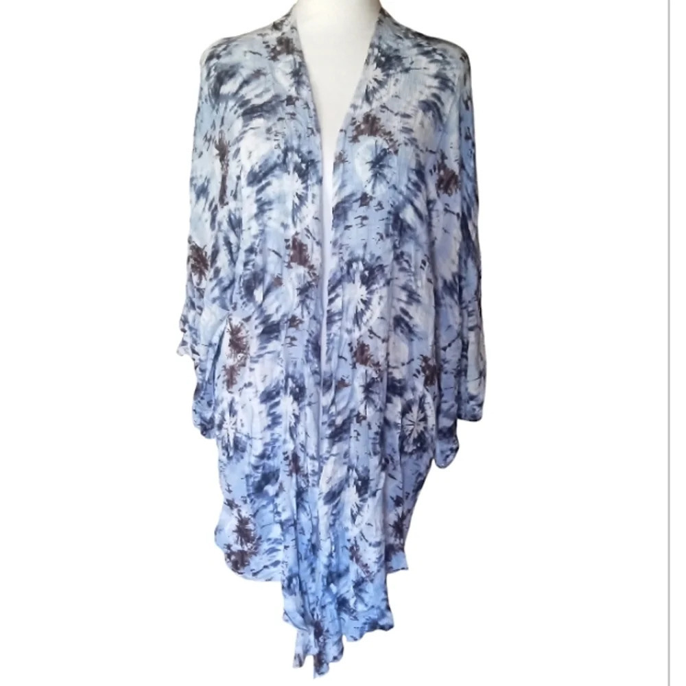 143 Story Blue Tye Dye Open Front Kimono / Cover Up Size Large